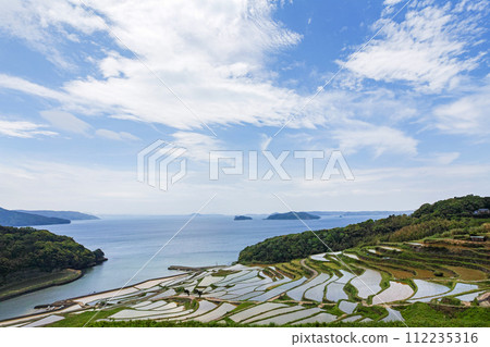 長崎縣 / 九州最壯觀的梯田之一 可以看到日本原始風景的注水季節 鮮綠的土屋梯田（Doyatanada） 112235316