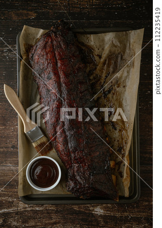 pork spare ribs with bbq sauce 112235419