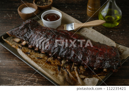 pork spare ribs with bbq sauce 112235421