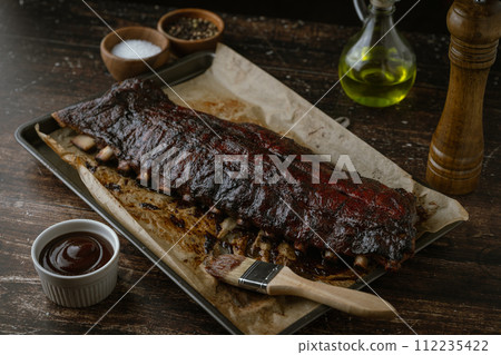 pork spare ribs with bbq sauce 112235422