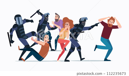 Protesters military fighters with crowd protesters vector scared people 112235673