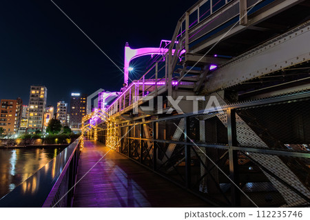 東京都墨田區墨田河畔步道的夜景 112235746