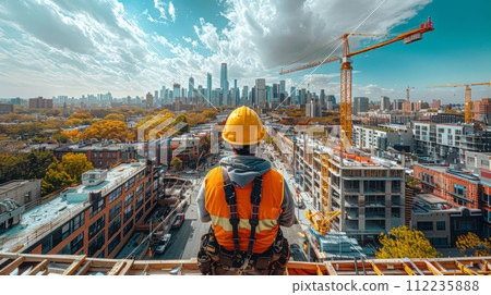 Construction Worker Observing Cityscape 112235888