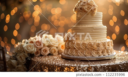 Wedding Cake on Table 112235996