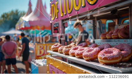 Row of Donuts on Top of Machine 112236091