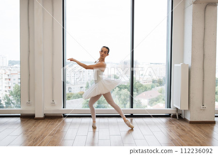 Young ballet dancer - Harmonious pretty woman with tutu posing in studio. 112236092