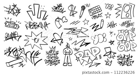 graffiti street art vector lettering set , rap music hip hop culture design elements 112236226