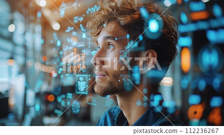 Man With Glasses Looking Up at the Sky 112236267