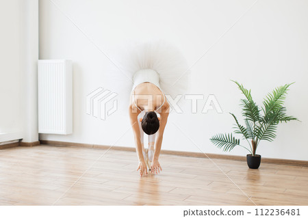 Beautiful graceful ballerina in black swan dress. 112236481