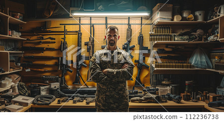 Man showing his guns 112236738