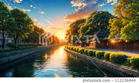 動畫背景_風景與河流_黃昏_003 112236844