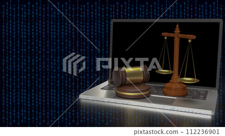 The wood hammer and libra for digital law concept 3d rendering. 112236901