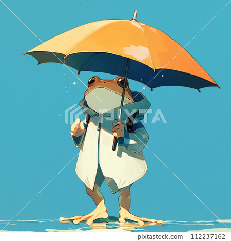 [AI generated image/AI illustration] Frog holding an umbrella 112237162