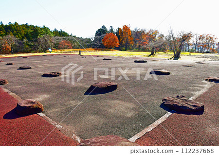 Miyagi Prefecture, Taga Castle, main hall ruins seen from the northwest corner Miyagi Prefecture, Taga Castle, main hall ruins seen from the northwest corner 112237668