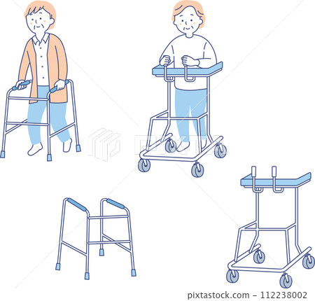 Senior woman using a walker Senior woman using a walker 112238002