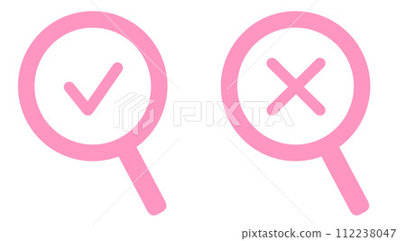 Pink color | Magnifying glass with check mark and cross mark Pink color | Magnifying glass with check mark and cross mark 112238047