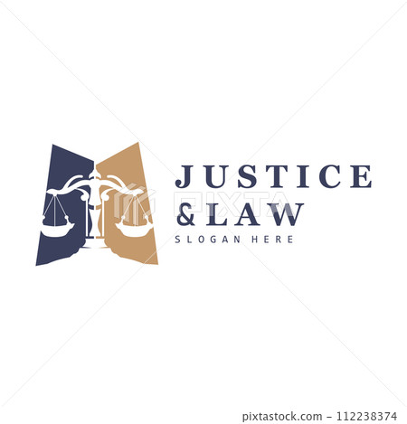 Lawyer Logo, Law Court Simple Design, Legal Scales Template Illustration Vector 112238374