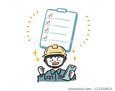Checklist and male worker achievement clear hand-drawn style illustration Checklist and male worker achievement clear hand-drawn style illustration 112238623