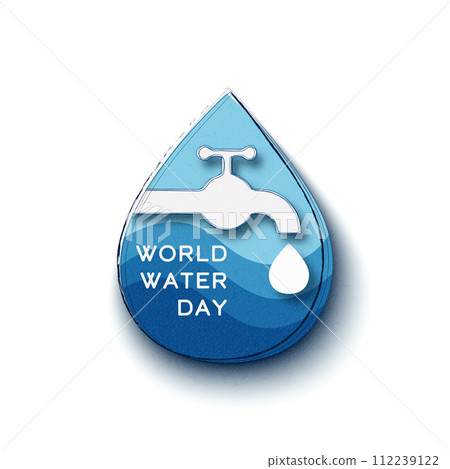 World Water Day. The tap (faucet) and water drops with a Recycling concept. Save water for Sustainable ecology and environment conservation concept design. Vector illustration. 112239122