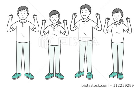 Caregivers male and female doing fist pump with both hands 112239299
