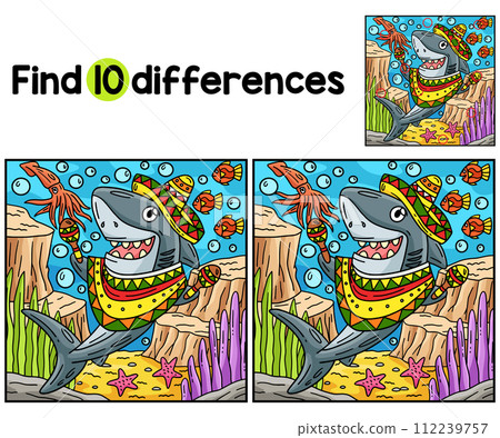 Shark Sombrero and Maracas Find The Differences 112239757