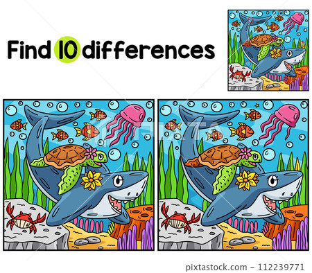 Shark and Turtle Find The Differences Shark and Turtle Find The Differences 112239771
