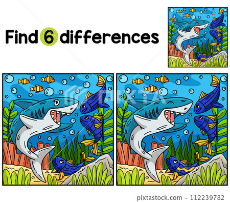 Shark and Fish Friend Find The Differences Shark and Fish Friend Find The Differences 112239782