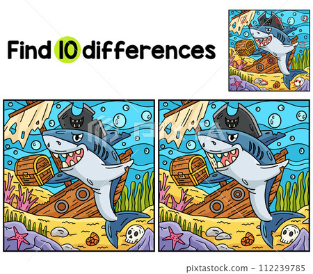 Pirate Shark Treasure Chest Find The Differences 112239785