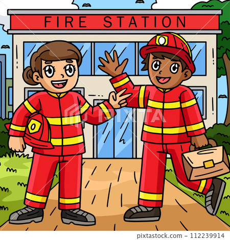 Firefighter Friend Colored Cartoon Illustration Firefighter Friend Colored Cartoon Illustration 112239914