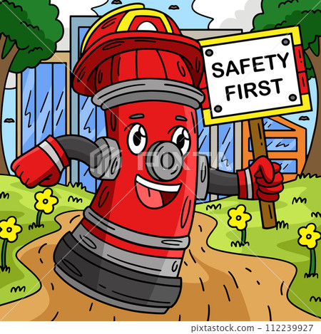 Firefighter Fire Hydrant Colored Cartoon I Firefighter Fire Hydrant Colored Cartoon I 112239927