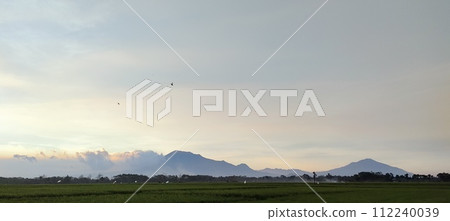 Rice farming on the edge of the mountain and beautiful roads with beautiful clouds in the afternoon and evening 112240039
