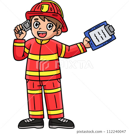 Firefighter Receiving a Call Cartoon Clipart  112240047