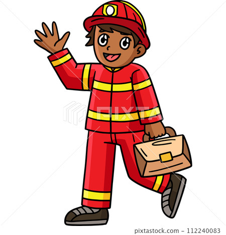 Firefighter with Handbag Cartoon Colored Clipart 112240083