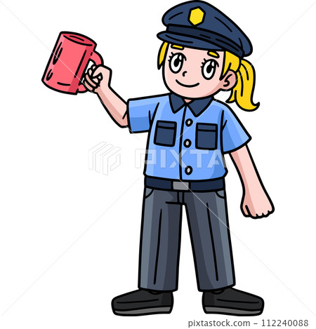 Policewoman Holding Mug Cartoon Colored Clipart  112240088