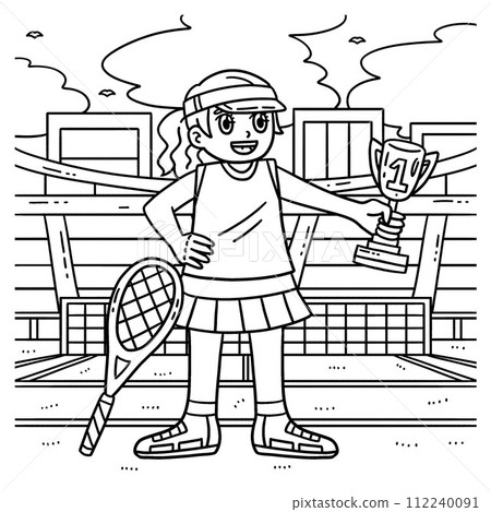 Tennis Female Player with Trophy Coloring Page Tennis Female Player with Trophy Coloring Page 112240091