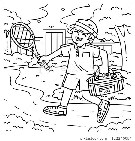 Tennis Player with Sport Bag and Racket Coloring  112240094