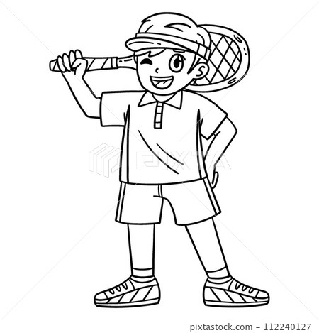 Tennis Boy with Tennis Racket Isolated Coloring  112240127
