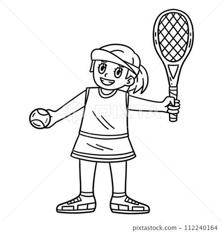 Tennis Girl with Tennis Racket and Ball Isolated 112240164