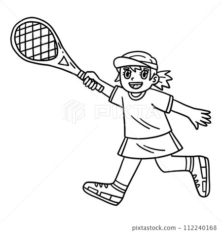 Tennis Female Player Reaching Isolated Coloring Tennis Female Player Reaching Isolated Coloring 112240168