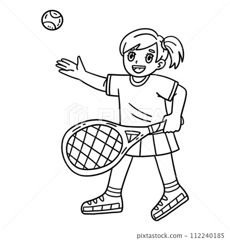 Tennis Female Player Tossing Ball in Air Isolated Tennis Female Player Tossing Ball in Air Isolated 112240185