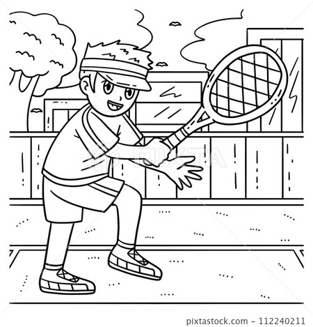 Tennis Boy Ready to Hit Tennis Ball Coloring Page Tennis Boy Ready to Hit Tennis Ball Coloring Page 112240211