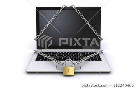 Seal your laptop with a chain and padlock to prevent information leaks 112240466
