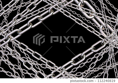 Multiple metal chains on black background Multiple metal chains on black background 112240819
