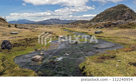 Pita river in the Cotopaxi national flowing towards the distant mountain range 112240954