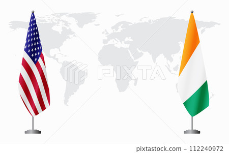United States and Ivory Coast flags for official meeting United States and Ivory Coast flags for official meeting 112240972