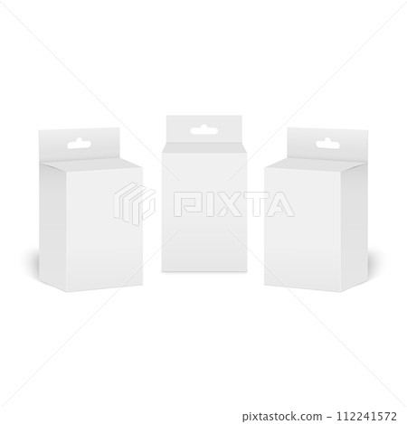 Realistic white box packaging with hanger isolated on white background. vector 112241572