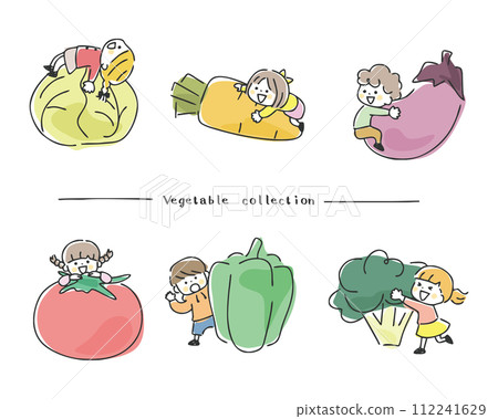Illustration of children, vegetables and dietary education 112241629