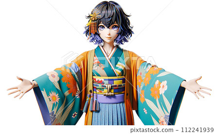 一位女士做出歡迎手勢的插圖[透明] 112241939