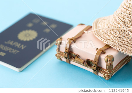 Travel luggage trunk and passport Travel luggage trunk and passport 112241945