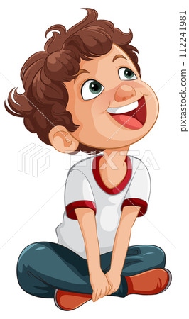 Cheerful Boy Sitting and Looking Upward Cheerful Boy Sitting and Looking Upward 112241981